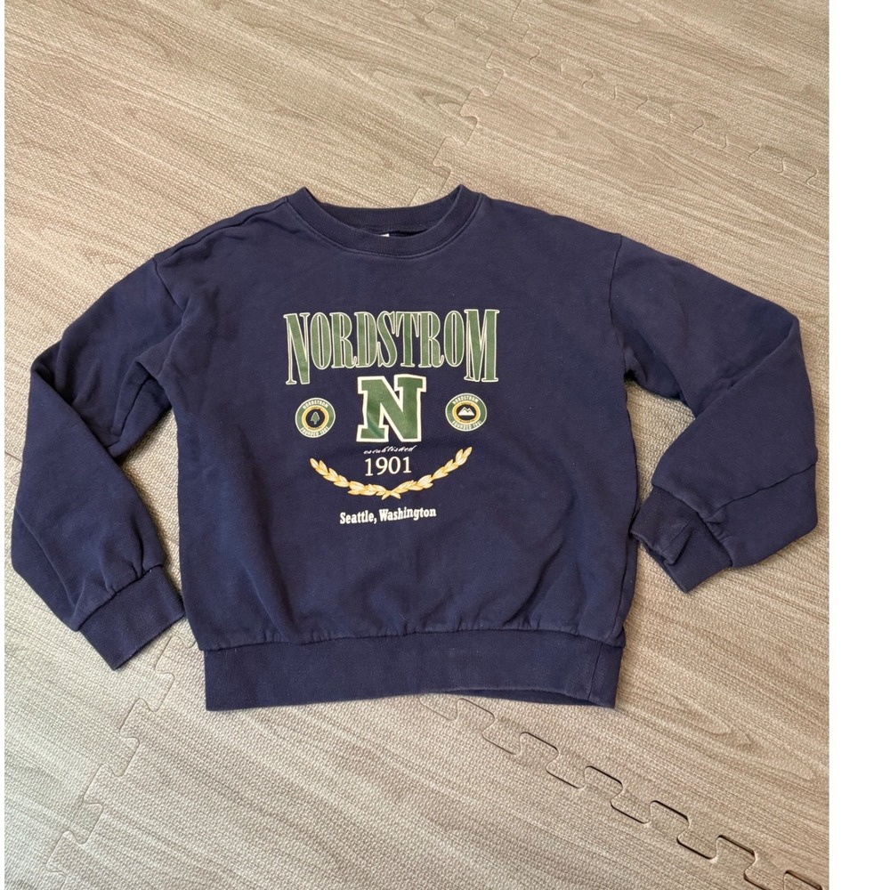 Nordstrom Kids Navy‎ Blue Collegiate Graphic Crew Neck Sweatshirt Size L 10/12